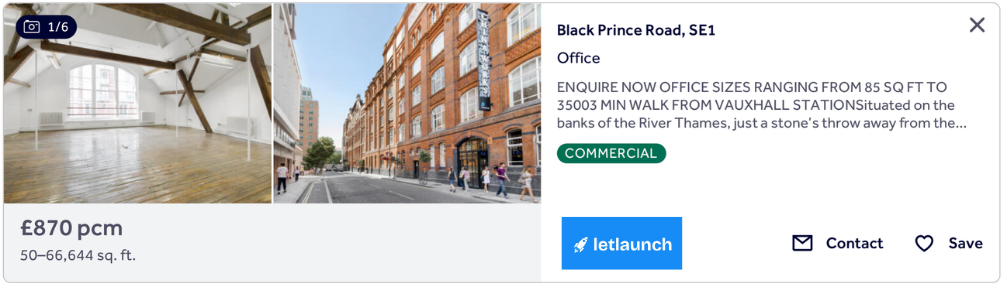 Example Letlaunch listing on Rightmove Commercial